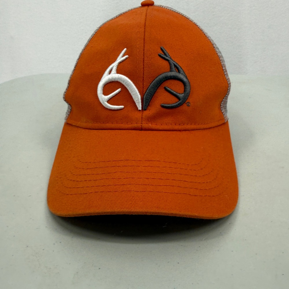Realtree Trucker Hat Mens OSFA Orange Embroidered Antler Logo Mesh Snapback Cap